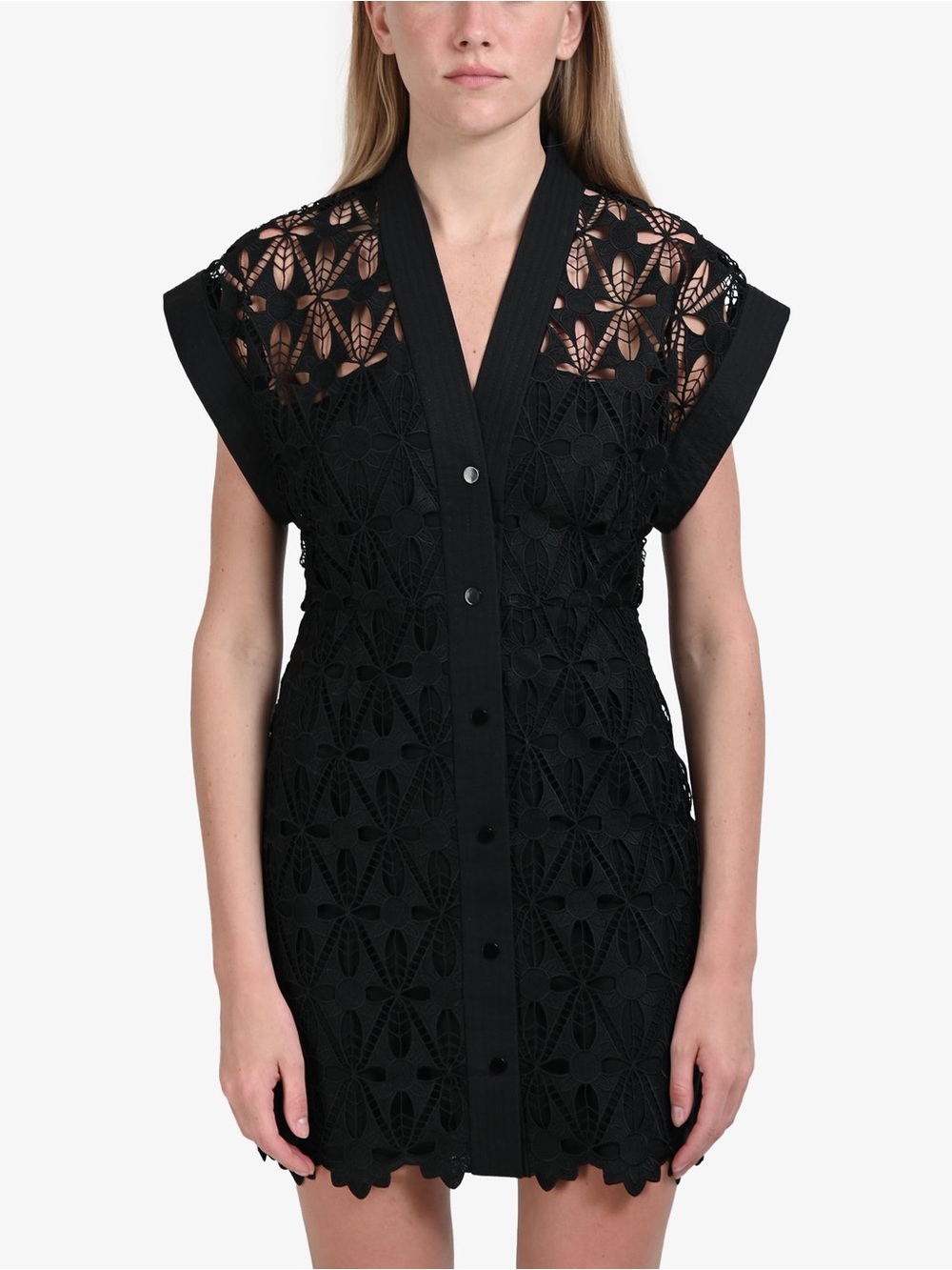 SANDRO Black Lace Button-Front Women's Top